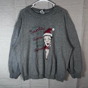 Betty‎ Boop Y2K Christmas Sweatshirt Gray Dear Santa I Was Good Graphic Crewneck